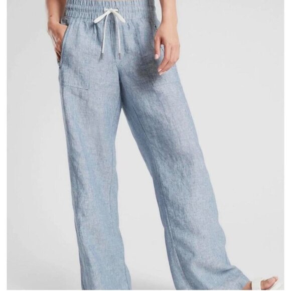 Athleta Cabo Wide Leg Linen Pants in Light Blue - 18 - Picture 1 of 9